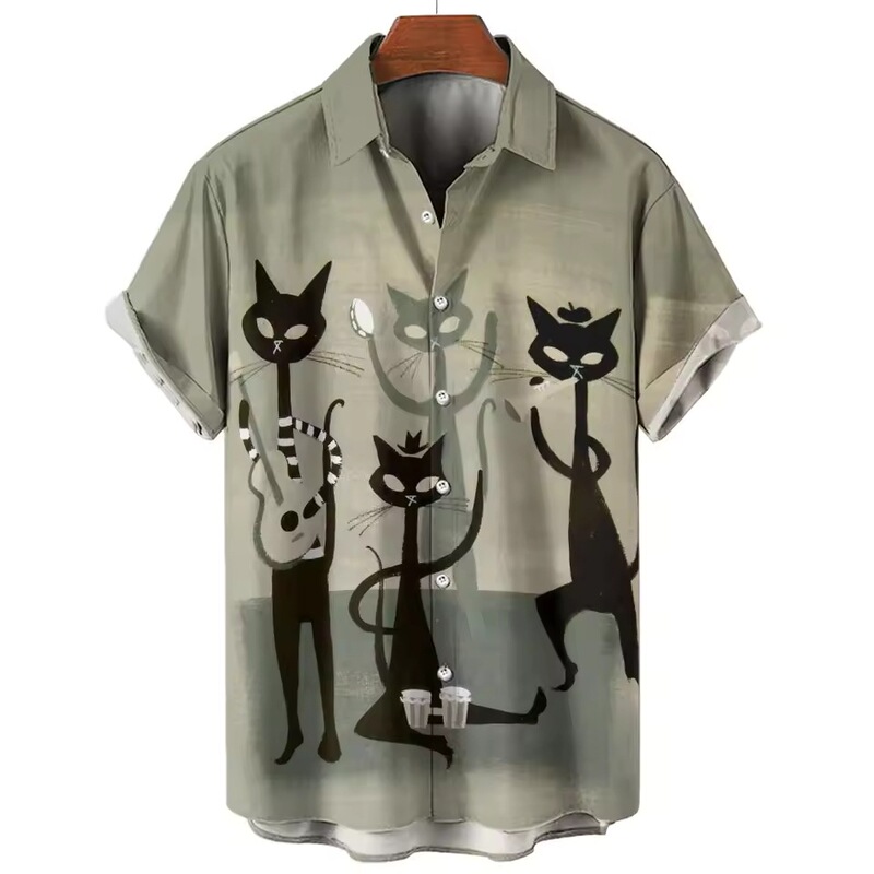 Cross-Border Independent Site Amazon Casual Men's Shirt Anime Cat Pattern Shirt Men's Summer Short-Sleeved Shirt Cross-Border Independent Site Amazon Casual Men's Shirt Anime Cat Pattern Shirt Men's Summer Short-Sleeved Shirt