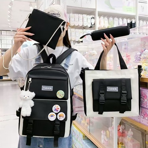 Wholesale Four-Piece Set Handheld Backpack, Five-Piece Set Shoulder Bag with LOGO Print, Harajuku Style Set Student Backpack