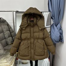 棉服女中长款2025年冬季时尚加厚收腰显瘦秋冬大口袋保暖外套氨纶