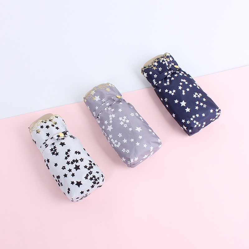 现货 数码星星刺绣花边扁五折伞210T黑胶五角星遮阳伞晴雨伞|ms