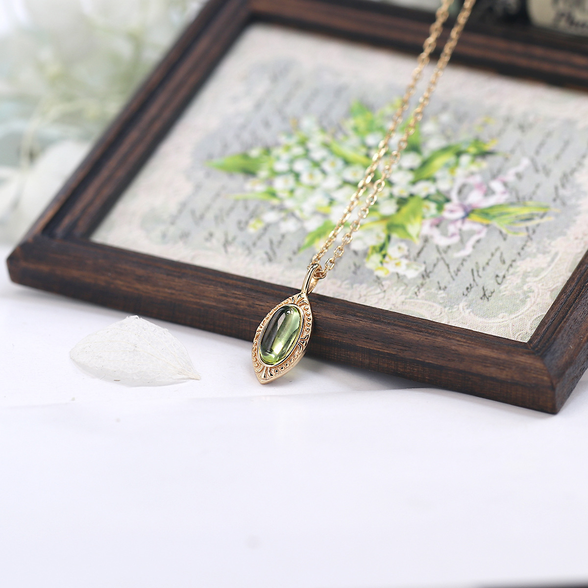 Pendant Necklace Classification 925 Sterling Silver Peridot Cable Chain Geometric Pendant Necklace