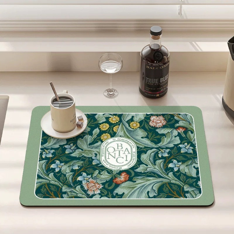 In-Stock Floral American-Style Kitchen Countertop Draining Mat, Dining Table Heat Insulation Mat, Light Luxury Water-Absorbent and Stain-Resistant Coffee Machine Mat Wholesale