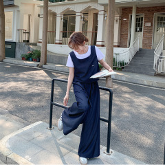実拍レトロデニムセット2025新作気品小柄ベストtシャツハイウエストワイドパンツ2点セット