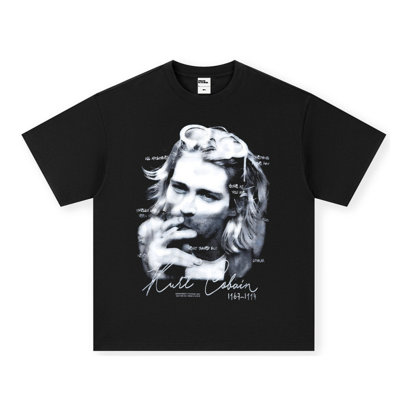 NIRVANA ロックアメリカン 3D デジタルプリントレトロ半袖 T シャツクロスボーダープリントアメリカンファッションヴィンテージ模造綿|undefined