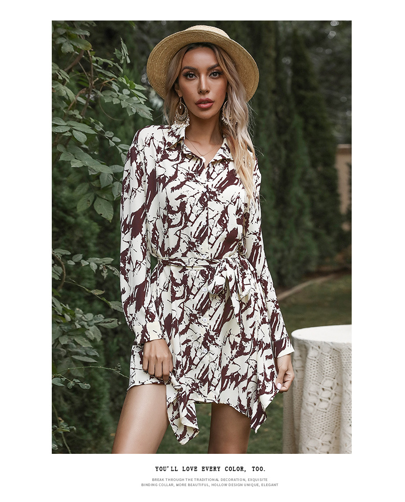 tie-dye printing long-sleeved lace lapel shirt dress wholesale clothing vendor Nihaostyles NSDMB69695