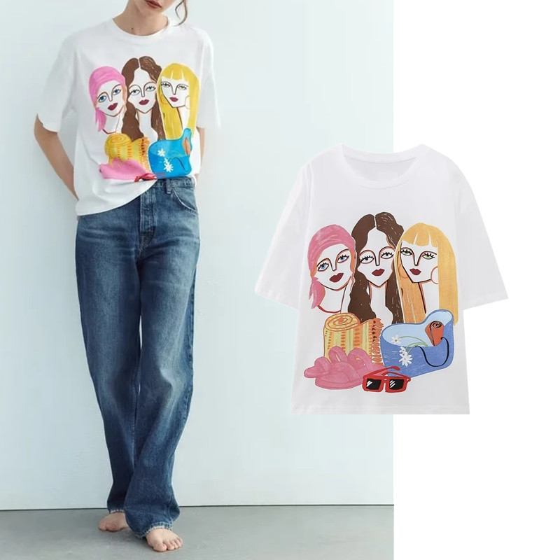 Women's T-shirt Short Sleeve T-shirts Printing Contrast Binding Casual Human display picture 1