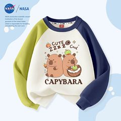NASA可爱卡皮巴拉儿童加绒长袖上衣圆领洋气秋冬款中大童拼接卫衣
