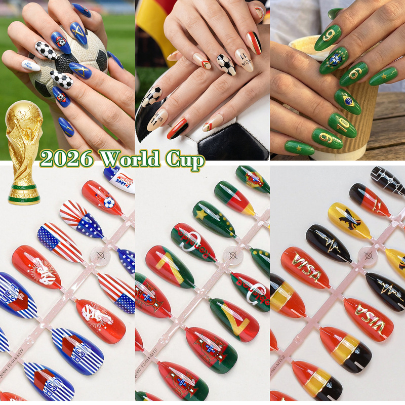 Usa, Canada, and Mexico 2026 Football World Cup Nail Art Almond Press-On Nail Strips Fan Nail Art Fake Nail Strips