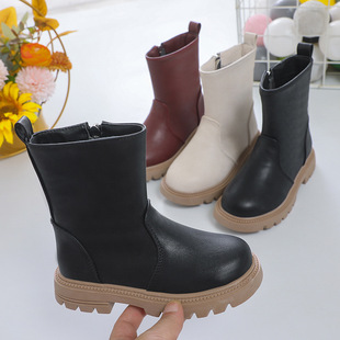 Girls' Shoes, Kidsren's Boots, 2024 Autumn and Winter, Medium and Large Kidsren's Leather Boots, High Boots, Long Boots, Korean Style Princess Boots, Long Boots