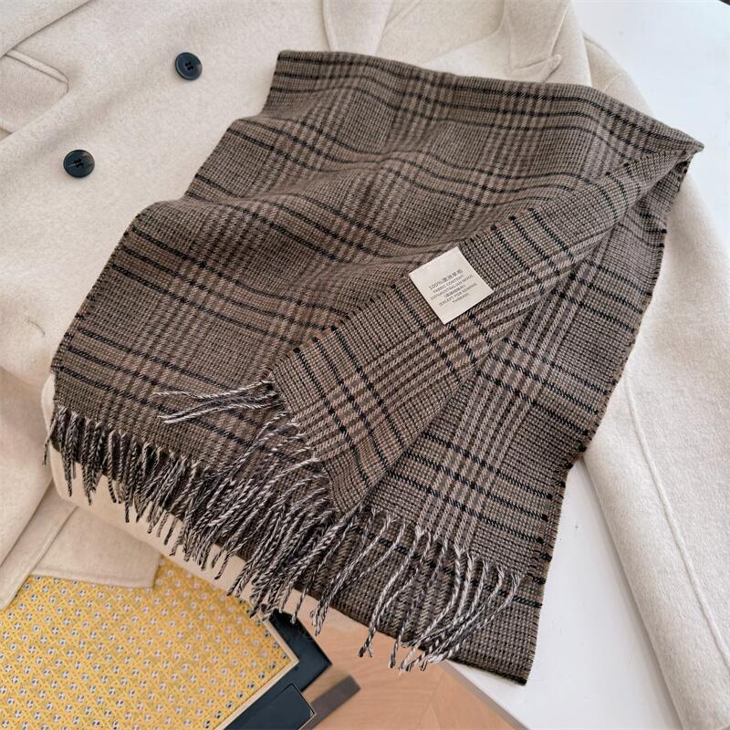 Soft Penny-level color! 100 sheep wool narrow retro style plaid men's and women's warm scarf small shawl