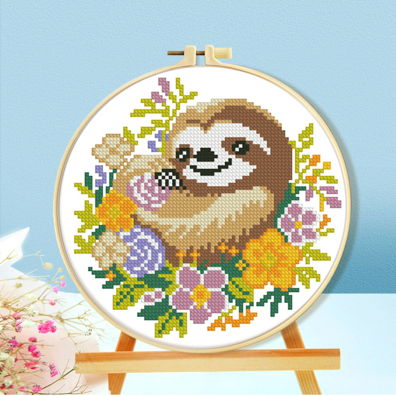 Mona Lisa real bordado cruzado pequeño animal en el arbusto de flores simplista lindo sala de estar bordado a mano bordado propio image 4