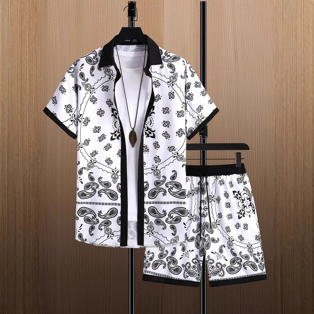 Comercio exterior europeo y americano nuevo estilo 2024 nueva tendencia de la moda tridimensional camisa de manga corta pantalones cortos traje MB1 MA1