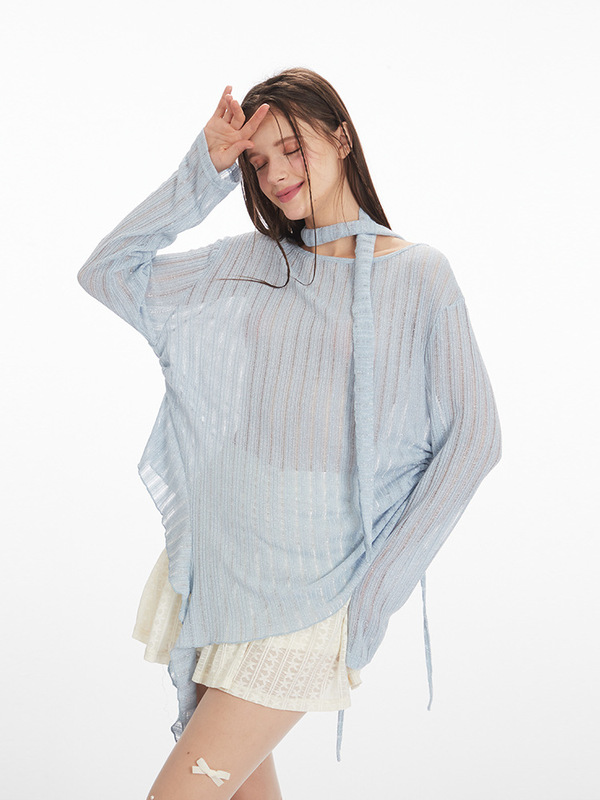 HeyHenry ルーズデザイン Pure Desire 長袖日焼け止めブラウス女性用 2025 新しい薄いプリーツ T シャツトップ|undefined