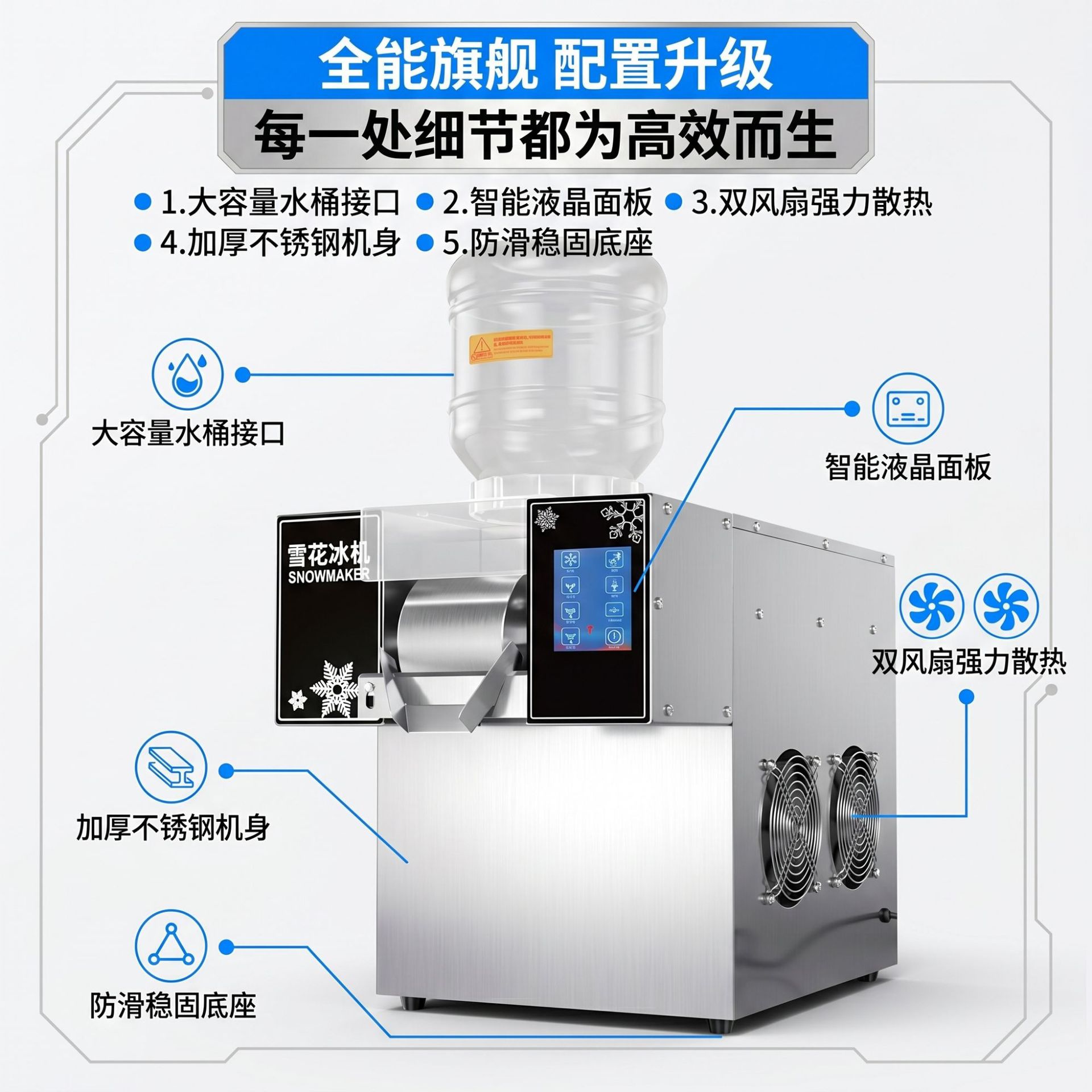 Máquina de hielo comercial de alta potencia, máquina de hielo totalmente automática, rompehielos rápidos, tienda de té con leche, fabricante de máquinas de hielo de nieve venta directa image 3