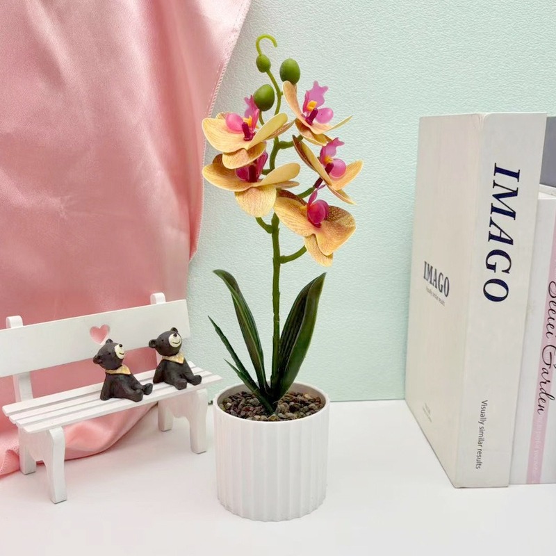 クロスボーダーのシミュレーション胡蝶蘭盆栽花付きデスクトップ装飾プラスチック造花盆栽撮影植木鉢置物花頭|undefined