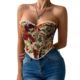 Cross-border Foreign Trade Street Retro Flower Printed Chest Wrap Lace Lace French Niche Fishbone Vest 70112