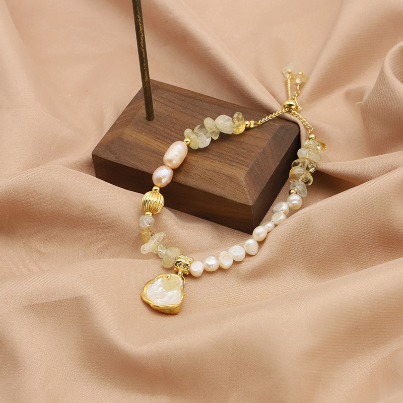 Pulsera de perlas naturales de agua dulce barroco pulsera de cristal amarillo adorable nicho joyas de oro real 18k joyas galvanizadas