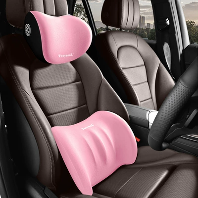 Waist support, Car memory cotton headrest waist - candy-powder-not-tired-after-sitting-for-a-long-time-1-headrest-30-times-high-elastic-space-memory-foam