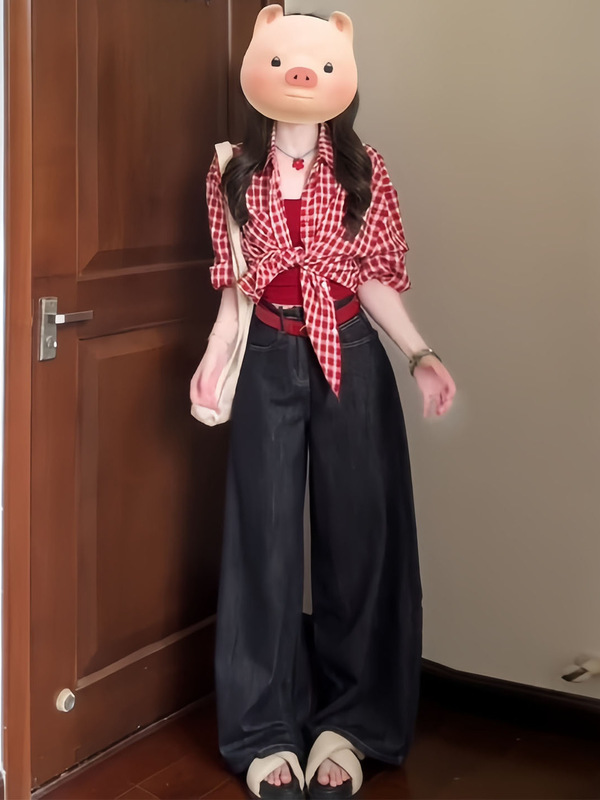 早秋季韩系红色格子防晒长袖衬衫衬衣女2025新款多巴胺绝美上衣|undefined