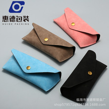 眼镜盒新款三角摁扣羊巴纹皮质感软包太阳镜盒抗压墨镜包可印LOG