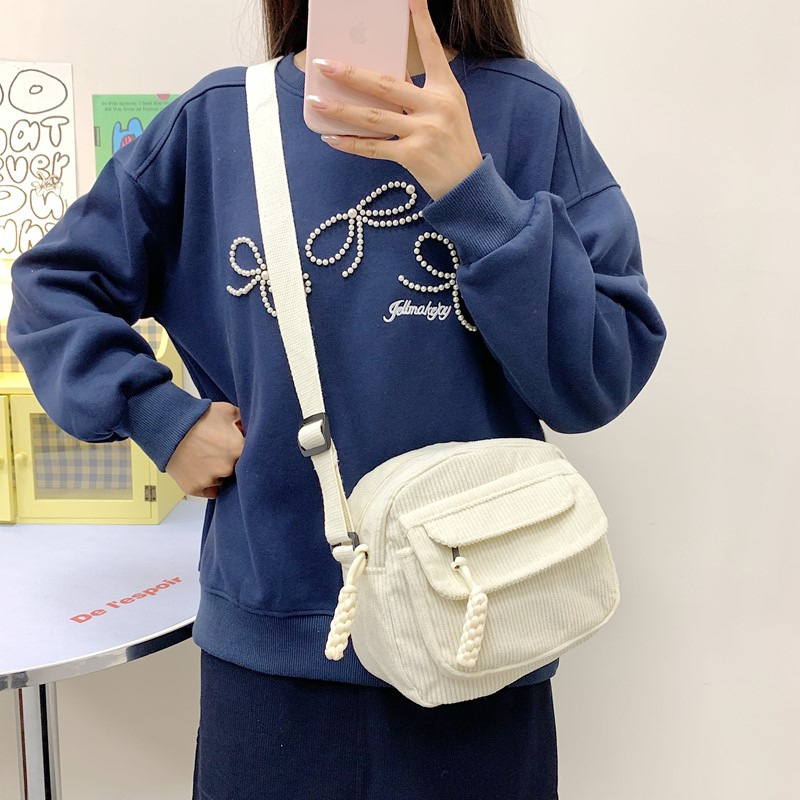 Corduroy 2025 Autumn New Fashion Solid Color Casual Fabric Bag Campus Style Girls' Single Shoulder Crossbody Small Bag Trendy Corduroy 2025 Autumn New Fashion Solid Color Casual Fabric Bag Campus Style Girls' Single Shoulder Crossbody Small Bag Trendy