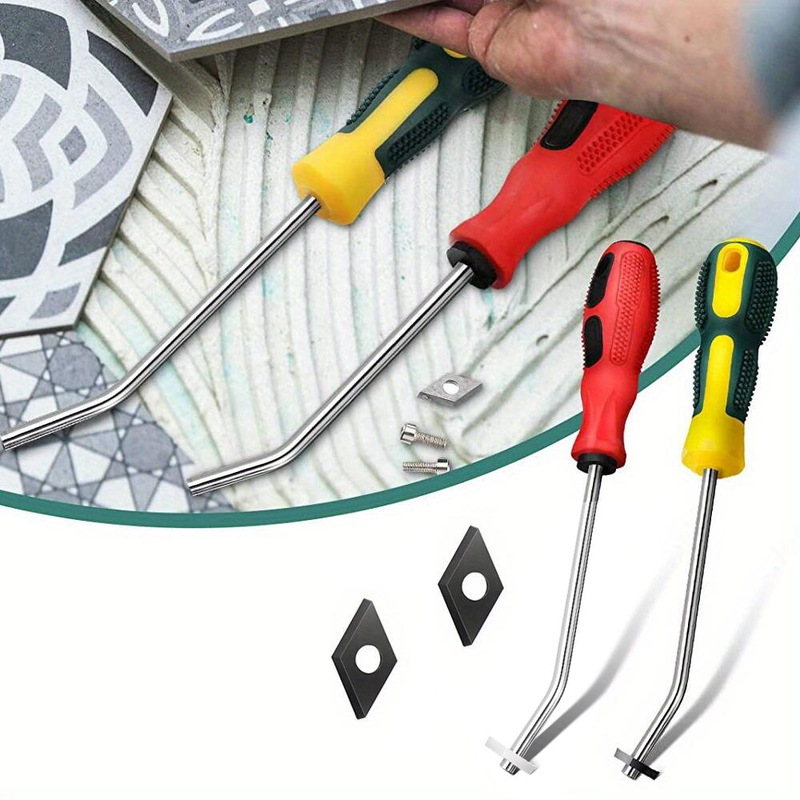 4 pieces tile grouting tungsten steel caulking removal tool grouting cleaner scraper washing brush cleaning brush cleaner