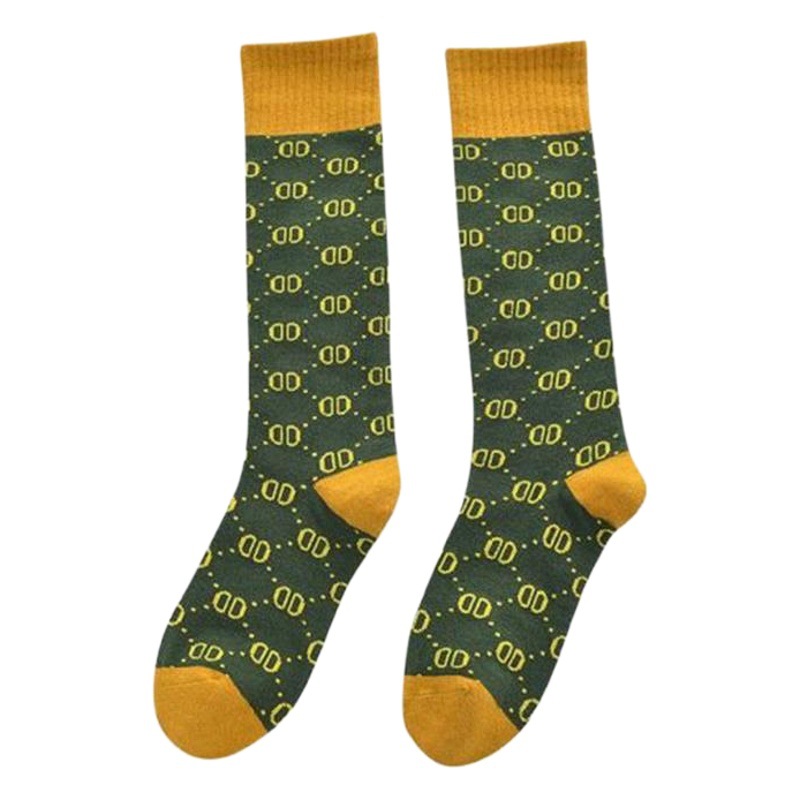 Otoño e Invierno nueva letra doble D calcetines largos de la pantorrilla de las mujeres de la marca de moda pura pila de algodón de las mujeres calcetines japoneses altos calcetines de la rodilla