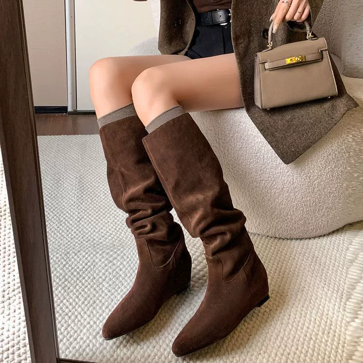 Тонкие дикие коричневые большие трубочки Mailad плоские сапоги женские 2024 новые высокие трубочные сапоги