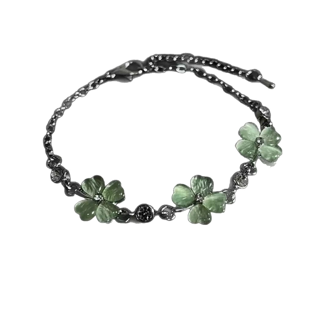Forest Style Small Fresh Green Flower Bracelet Niche Design High-Value Exquisite Versatile Clavicle Chain