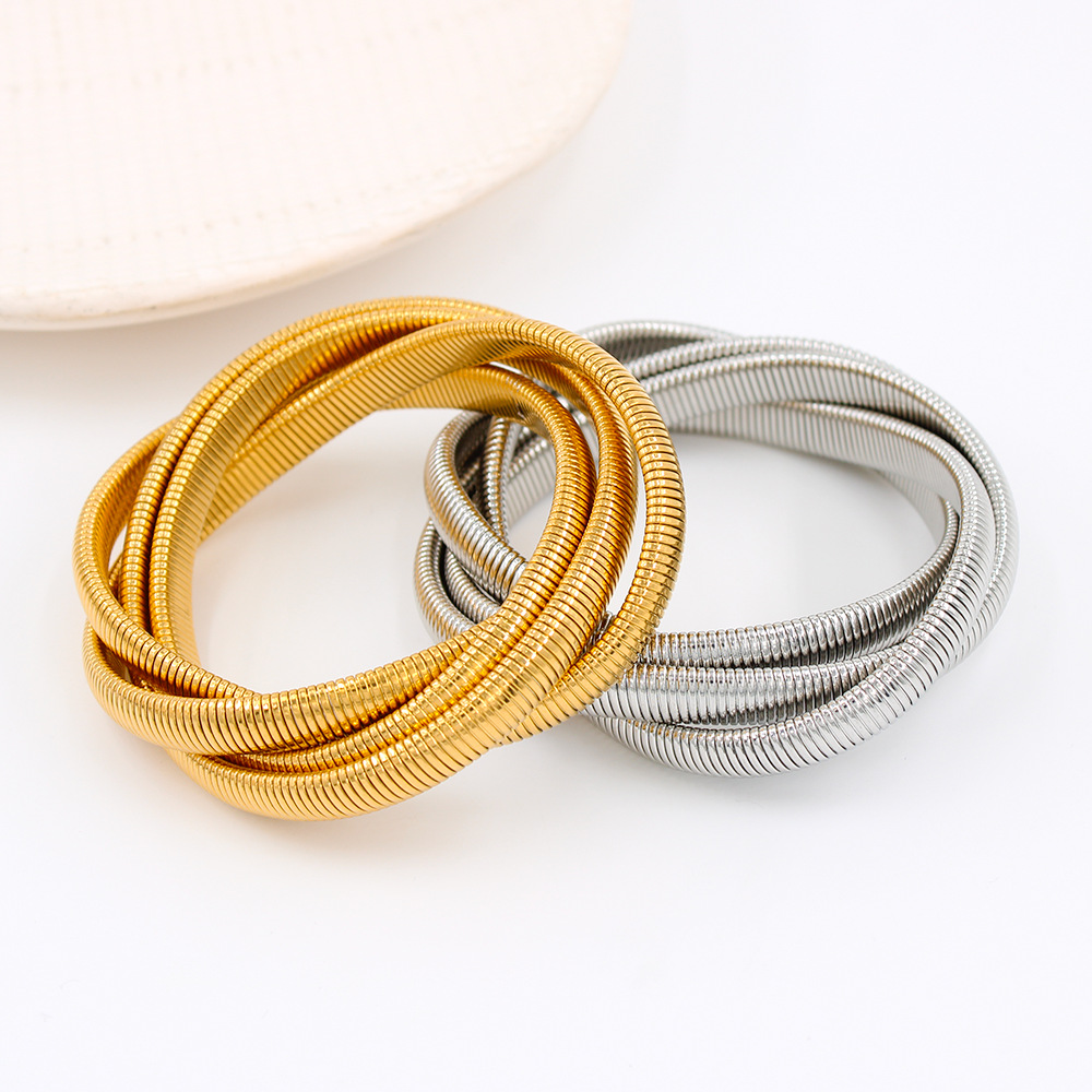 Daily Occasion 304 Stainless Steel Material PVD Coated 18K Gold Real Gold Plated Stripe 304 Stainless Steel Artistic Waterproof Non Tarnish 304 Stainless Steel Bangle