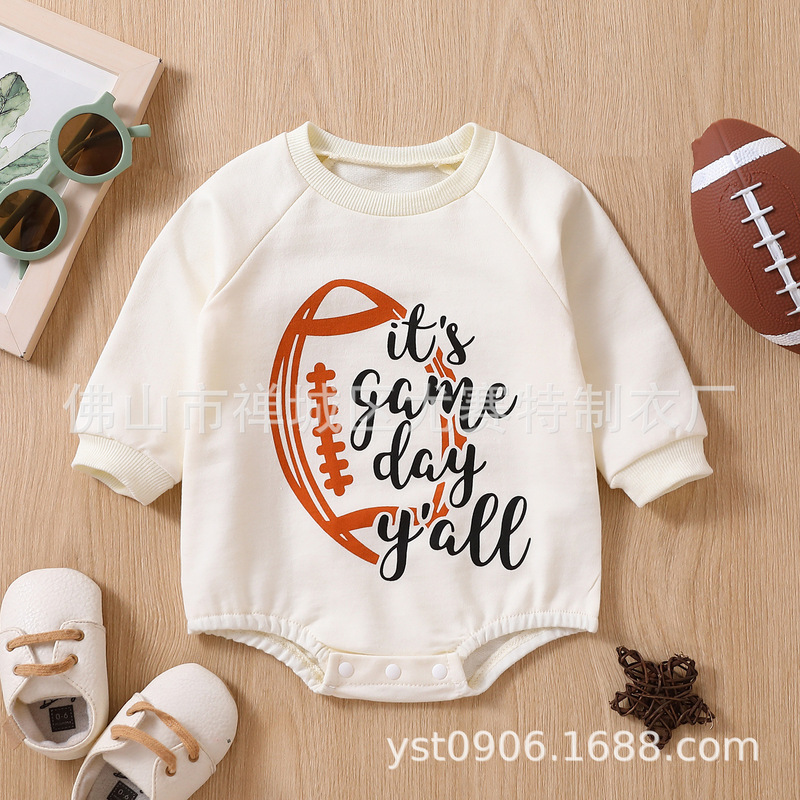 Cross-border infant apricot rugby letter print apricot long sleeve triangle romper GL2231b