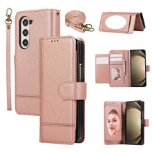 适用于三星Z Fold7手机皮套 ZFold4多功能补妆镜子插卡斜跨手提绳