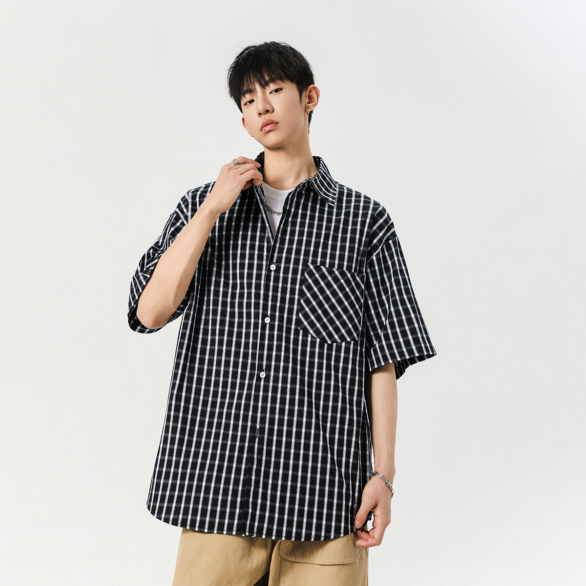 Nasa Men's and Women's Same Style Plaid Short-Sleeved Shirt Summer New Fashion Brand Loose Cardigan Casual Couple Shirt Jacket