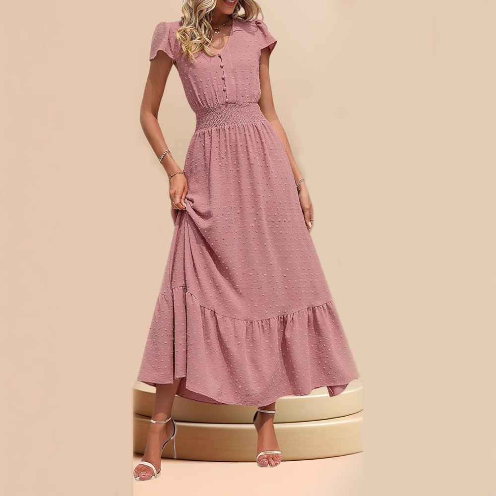 아마존 유럽과 미국의 국경 간 대외 무역 여성 의류 2025 여름 브이넥 드레스 패션 핫 스타일 A 라인 비치 스커트