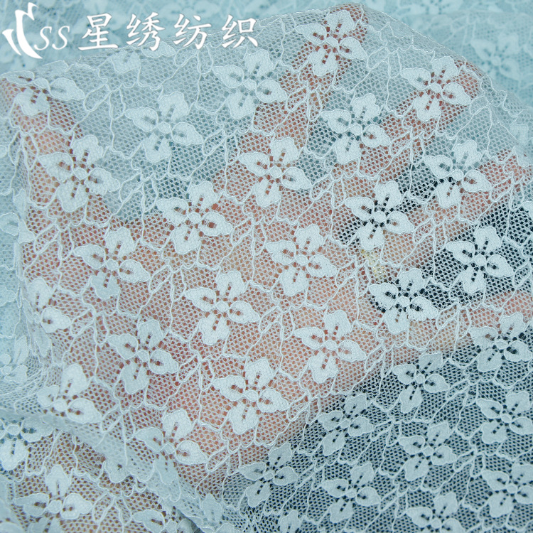 新款弹力蕾丝面料双波浪花边股线四叶小梅花柔软亲肤紧身衣布料