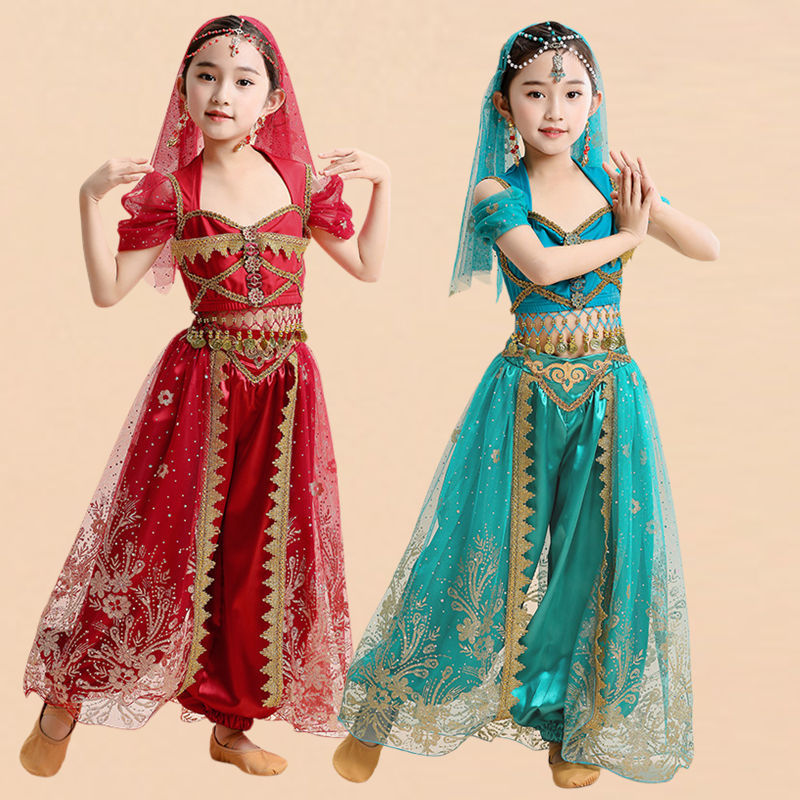 Halloween Princess Dress, Indian Dance Girls' Performance Costume, Children's Jasmine Princess Aladdin's Lamp Set