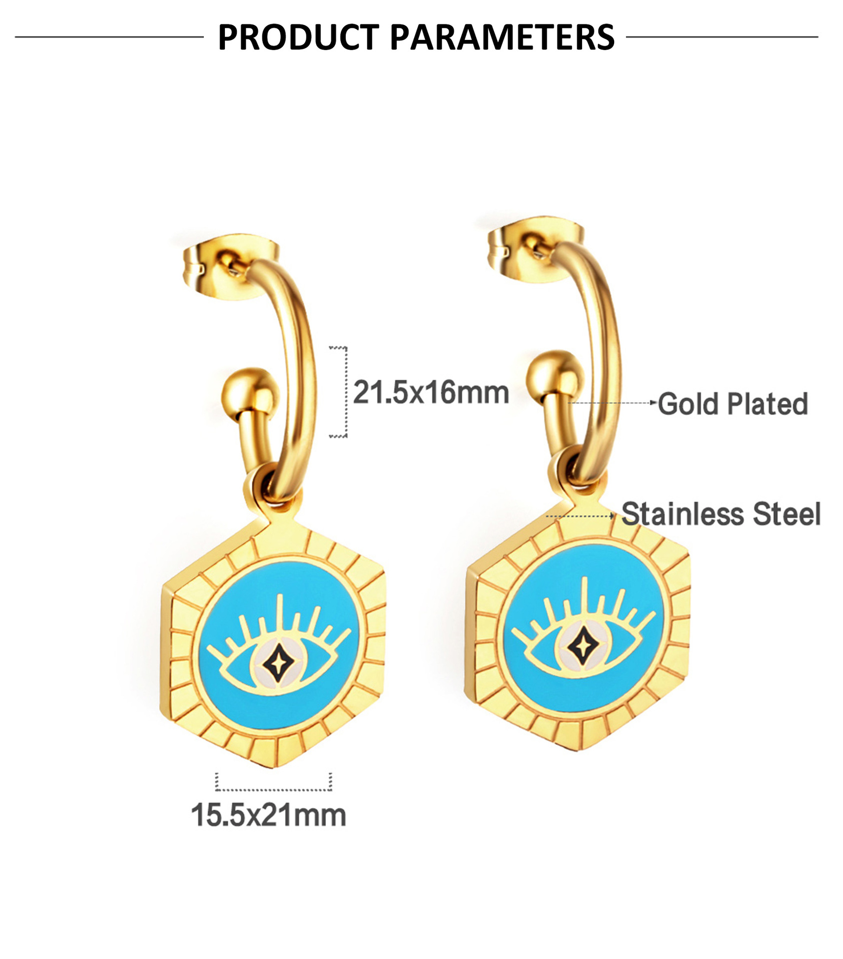 Fashion Square Heart Shape Eye Stainless Steel Plating Inlay Zircon Dangling Earrings 1 Pair