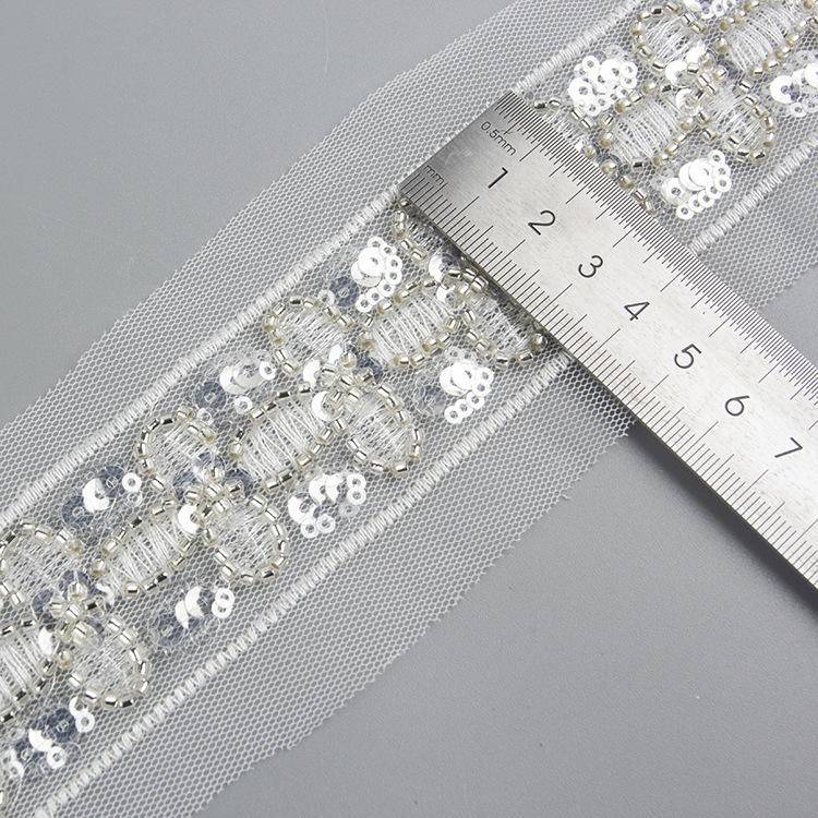 New style mesh re-embroidered beaded lace clothing accessories hair accessories DIY materials