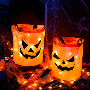 New Halloween Ghost Festival Children's Candy Birthday Gift Bag LED Luminous Pumpkin Bag Decoration Supplies Pumpkin Lantern