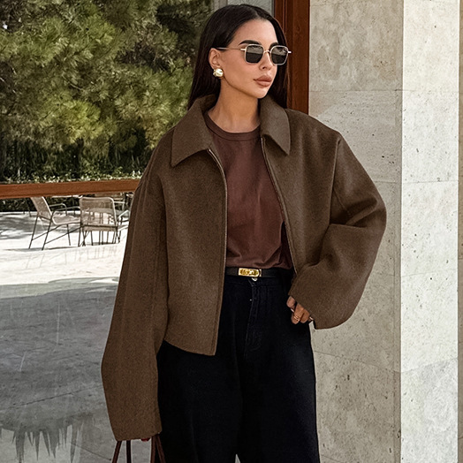 Autumn and Winter New Style Lapel Long-Sleeve Zippered Faux Wool Coat 2025 European and American Cross-Border Fashion Loose Casual Women's Jacket Autumn and Winter New Style Lapel Long-Sleeve Zippered Faux Wool Coat 2025 European and American Cross-Border Fashion Loose Casual Women's Jacket