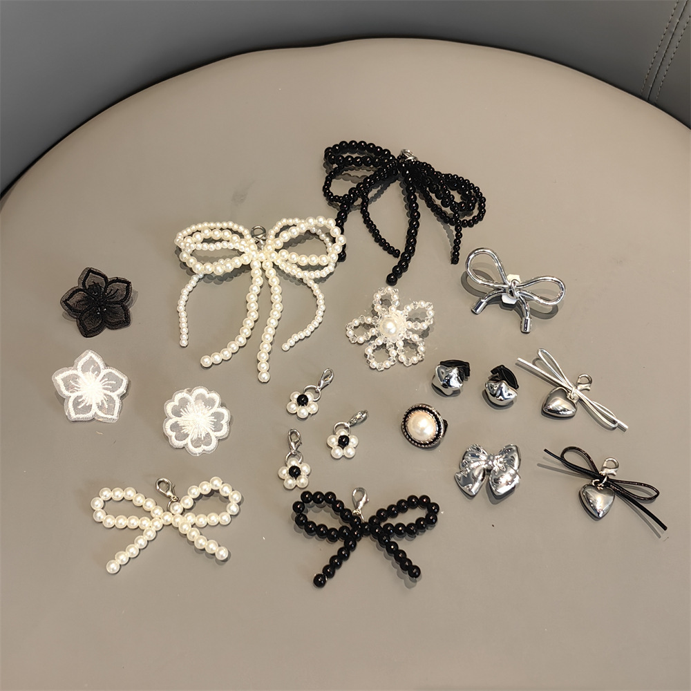 Korean Style New Ballet Pearl Crystal Flower Black and White Color Fairy Bow Shoe Buckle Shoe Flower Shoe Decoration