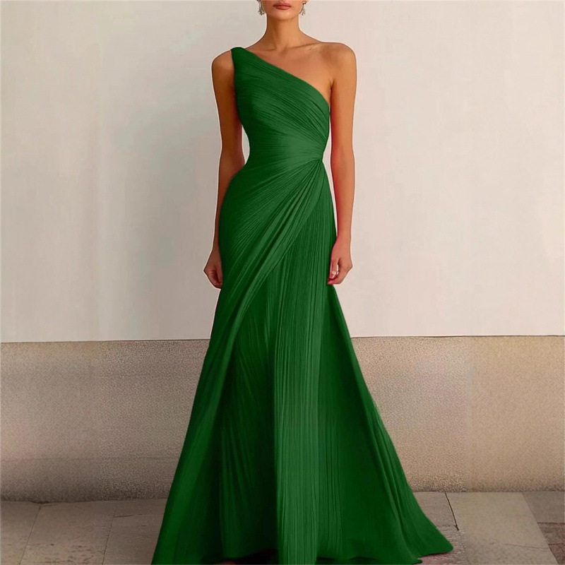 One-Shoulder Banquet Evening Dress Aliexpress Design Slimming Long Dress European and American High-End Prom Dress