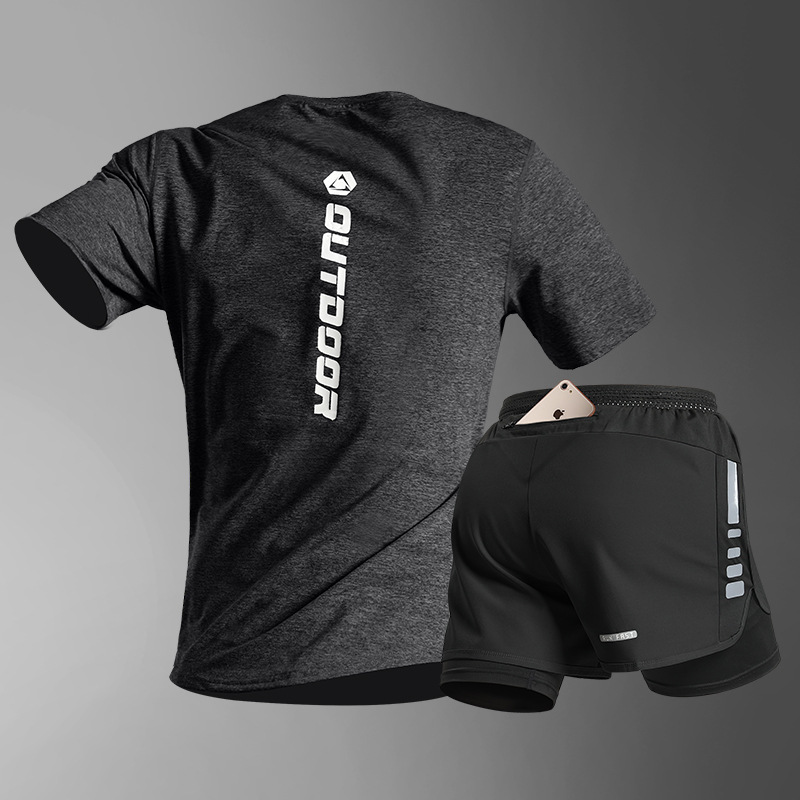 Traje de carrera para hombres fitness entrenamiento de manga corta maratón verano de seda de hielo de secado rápido atletismo ropa deportiva equipo deportivo