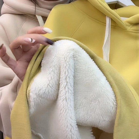 두꺼운 기모 스웨터 여성의 가을과 겨울 새로운 느슨한 슬리밍 후드 따뜻한 탑 캐주얼 외부 착용 두꺼운 후드
