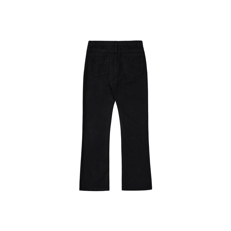 Straight Tube Micro Flared Black Men's Jeans High Street American Vibe Casual Pants Solid Color Male Trousers Clothing Trendy 24E5381_mkmklike.com