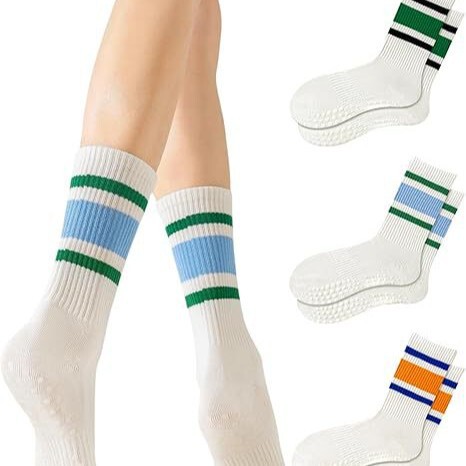 Customized Pilates Grip Socks for Women, Yoga Grip Striped Retro Crew Socks, Non-Slip Sticky Customized Pilates Grip Socks for Women, Yoga Grip Striped Retro Crew Socks, Non-Slip Sticky
