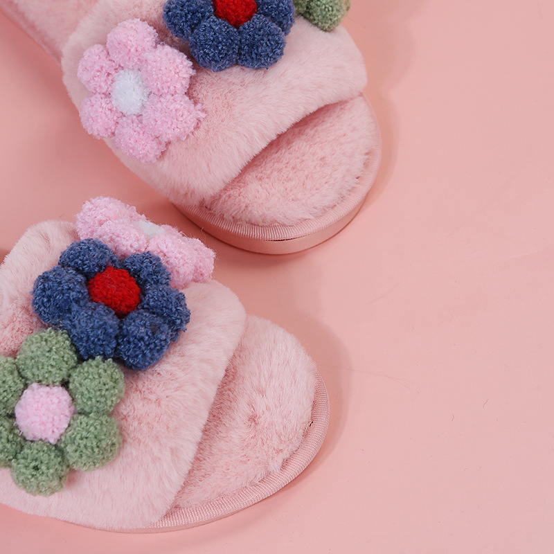 Flat-Bottomed Colorful Flowers Furry Slippers NSKJX104840