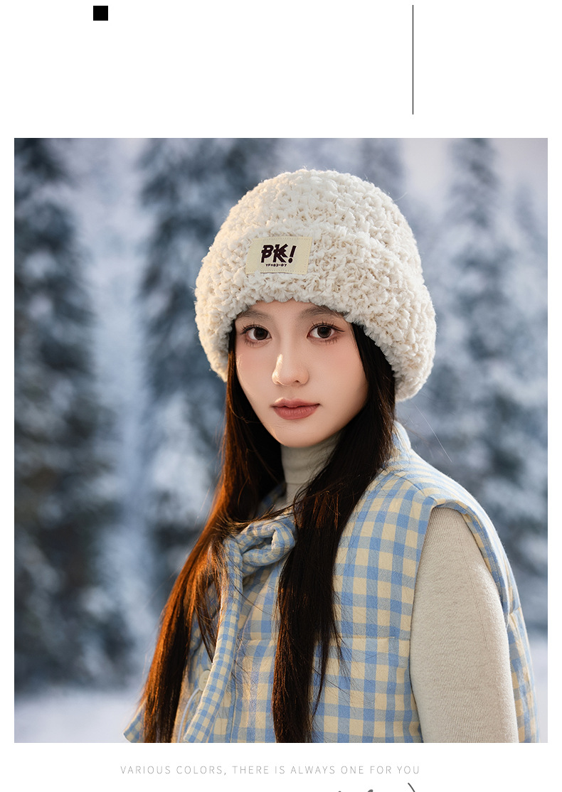 Autumn Winter New Cute Stretchy Knitted Korean Style Versatile Plush Outdoor Windproof Warm Pullover Hat_voghion.com
