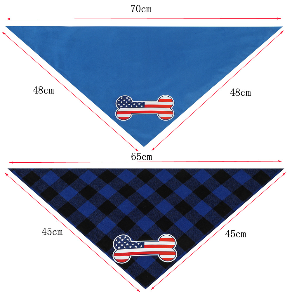 Transfronterizo nueva bandera americana hueso mascota toalla triángulo mascota toalla saliva algodón TELA ESCOCESA mascota bufanda perro toalla