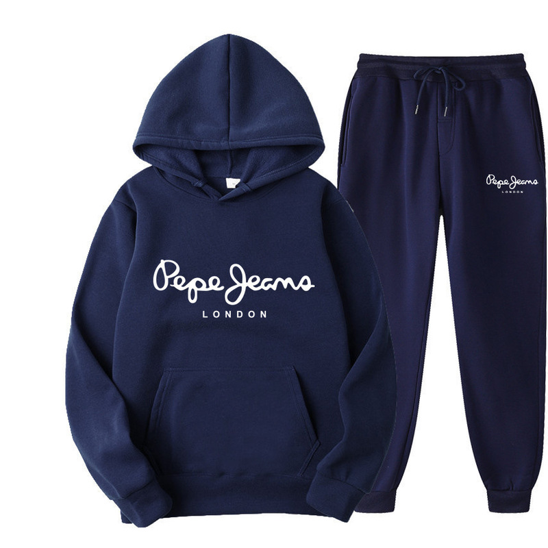 Cross-Border Foreign Trade Men's and Women's Fleece Sweatshirt Two-Piece Casual Sports Set Trendy Brand Hooded Pullover Printed Sweatpants